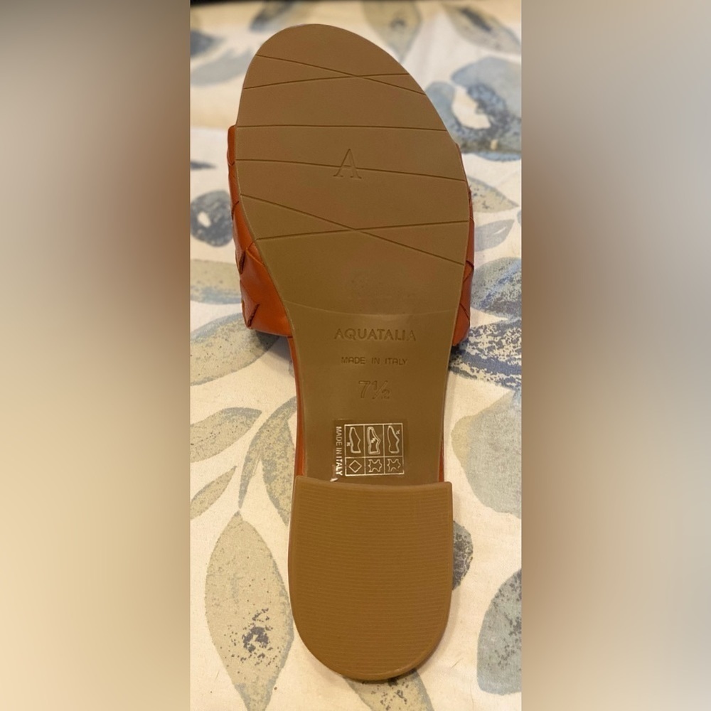 AQUATALIA Womens Brown Woven Block Heel Slip On Leather Slide Sandals 7.5 - Picture 4 of 5